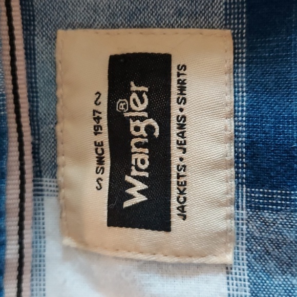 Wrangler Casual Blue & White Plaid Snap Down Front Short Sleeve Shirt M - Picture 7 of 10